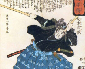 Miyamoto Musashi drawing preparing for battle